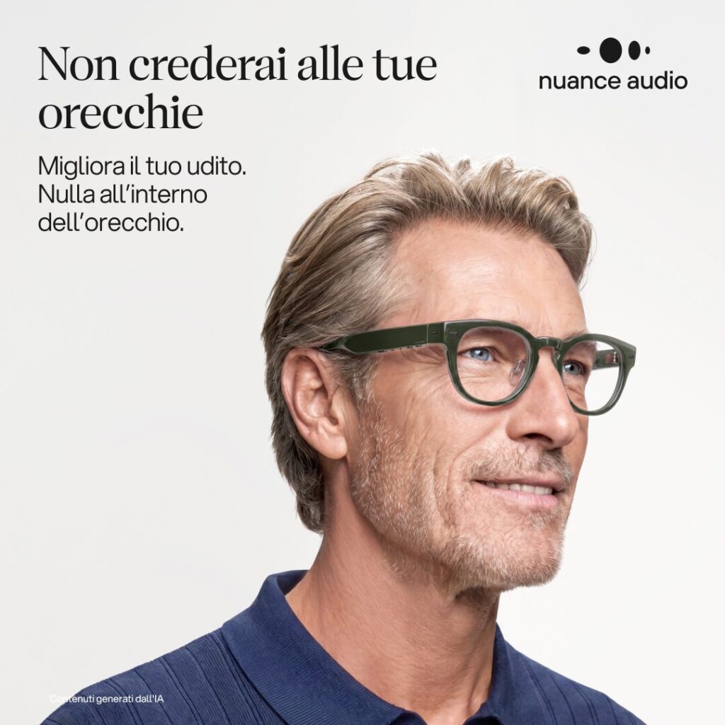 Occhiali acustici Nuance Audio indossati da un cliente di Ottica Nicora